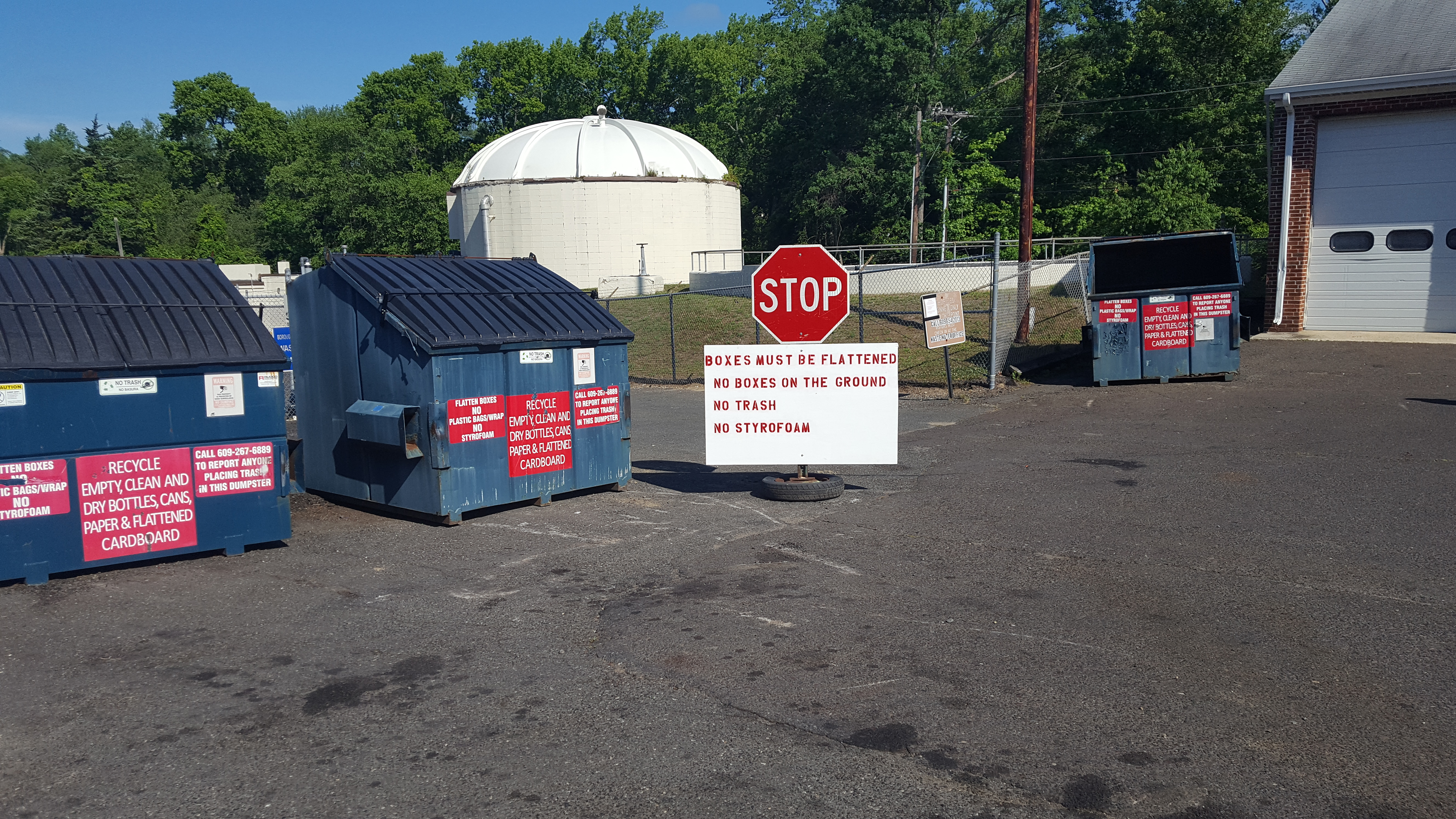 Medford Lakes Recycling Dumpsters Sign